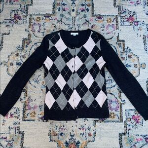 New York & Company Black and Gray Argyle Cardigan